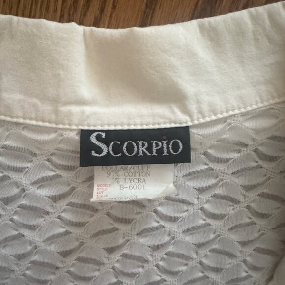 Vintage Scorpio Textured Button-Up Blouse – Cream Mesh / Statement Collar - Picture 4 of 4